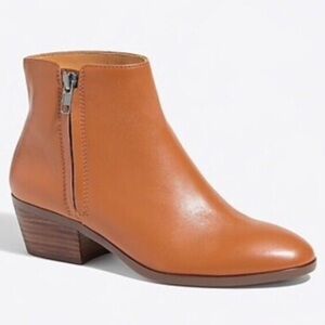 J. Crew Reagan Leather Boots Ankle Booties Womens Size 8.5 Stacked Heel Caramel